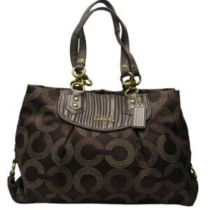 Coach Signature Brown & Gold Fabric Tote Bag - Pink Interior